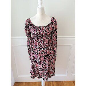 Velvet Torch NWT Nordstrom Black Floral Long Sleeve Elastic Neck Empire Waist Dr